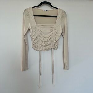 Fashion Nova Cream Long Sleeve Ruched Shirt Size L